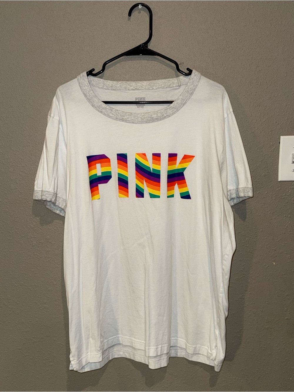 PINK Victoria's Secret White Tee with Rainbow Logo